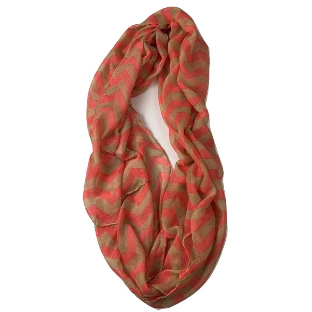Coral Beige Chevron Infinity Scarf Lightweight Sheer Loop Scarf Women’s